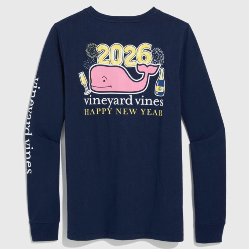 Vineyard Vines New Years 2026 Navy Long Sleeve Shirt